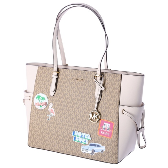 Michael Kors Gilly Large Drawstring Zip Tote Light Cream MK Signature Miami - Picture 5 of 8